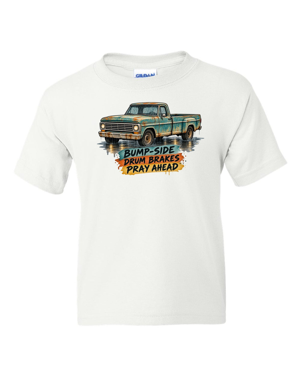 1967-72 Ford F-Series Bump-Side Barn Find Watercolour white kids tee front view with the design