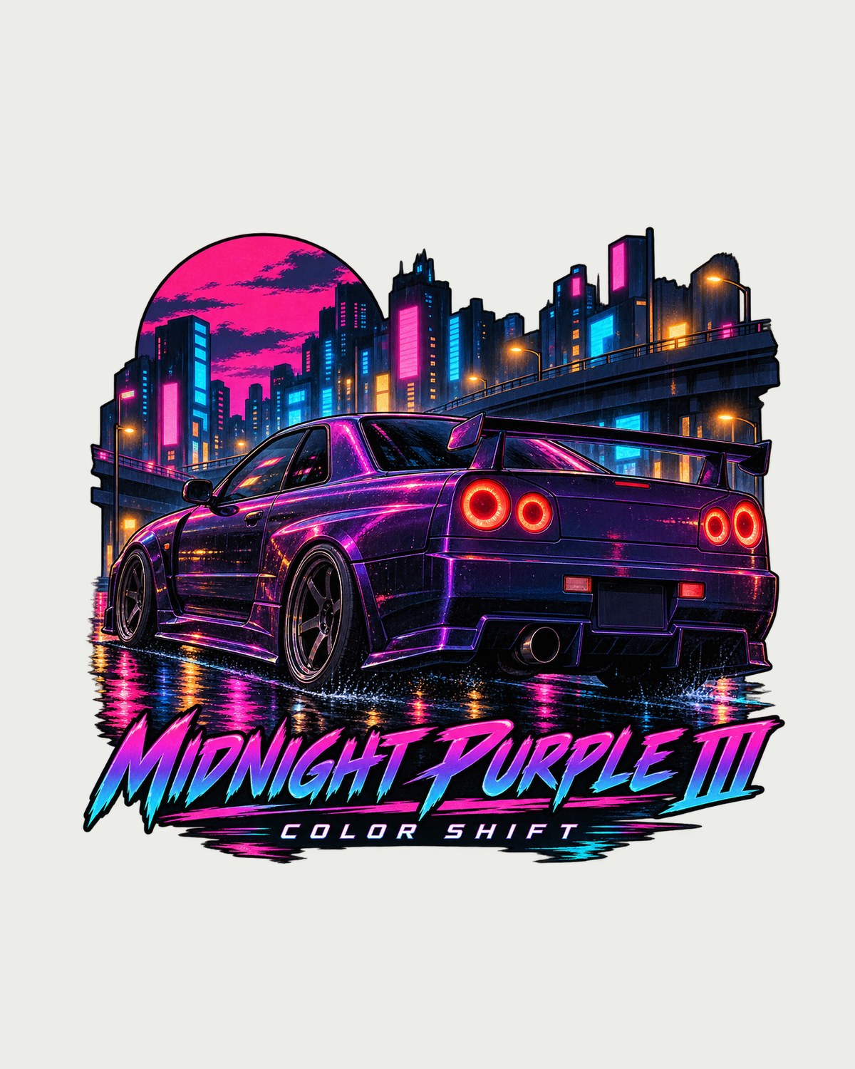 Rainy Shibuya Purple Shirt, Nissan Skyline GT-R R34 Anime design only