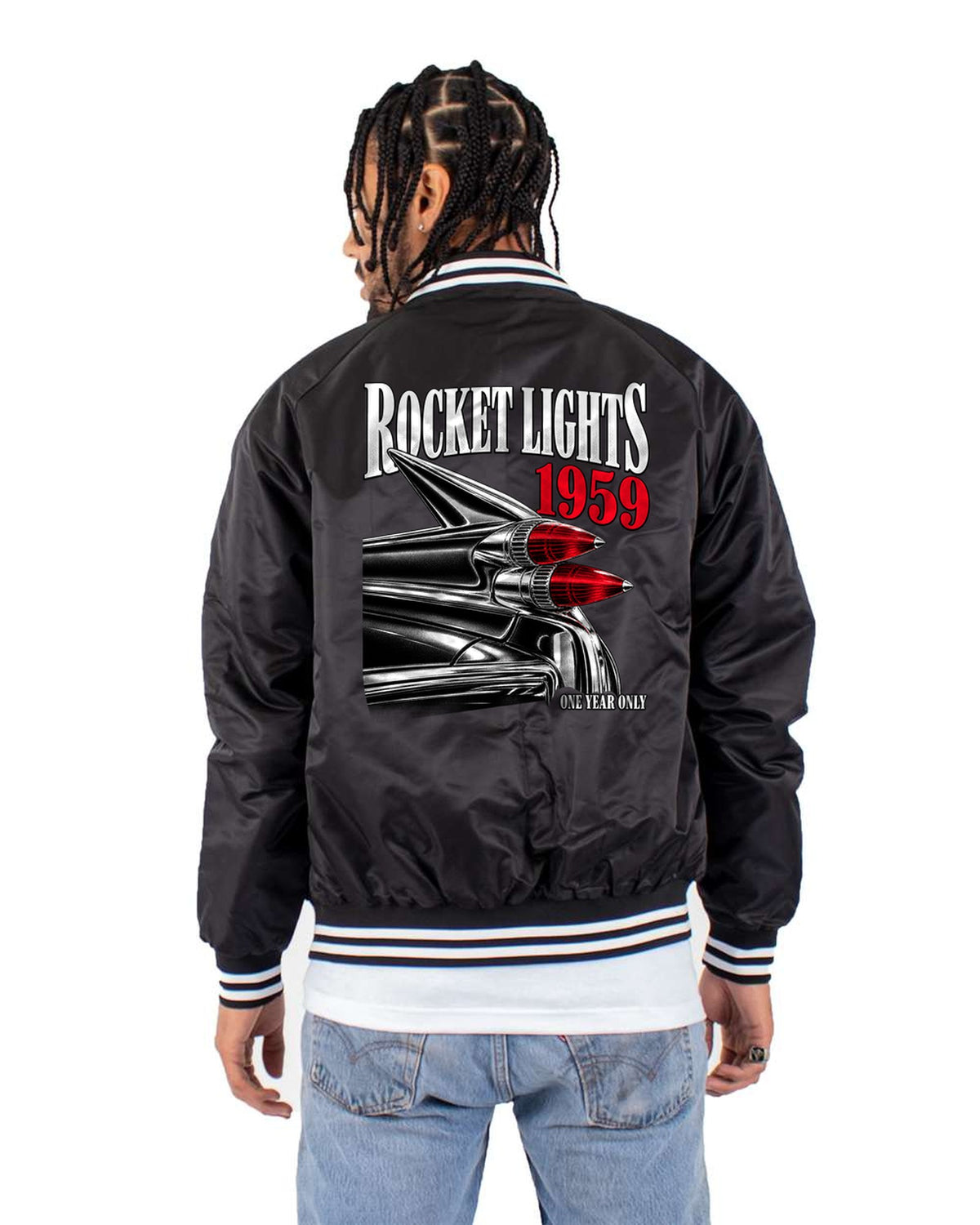 Cadillac Series 62 Coupe de Ville 1959 Rocket Lights Tee Bomber Jacket Black back
