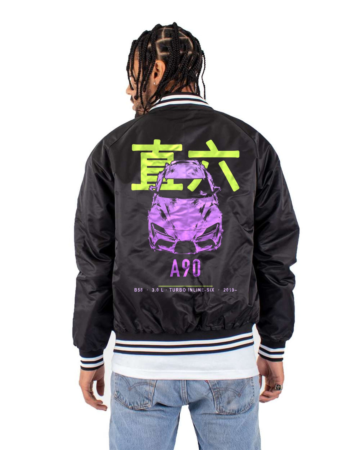 A90 B58 Full-Back Graphic Tee Bomber Jacket Black back