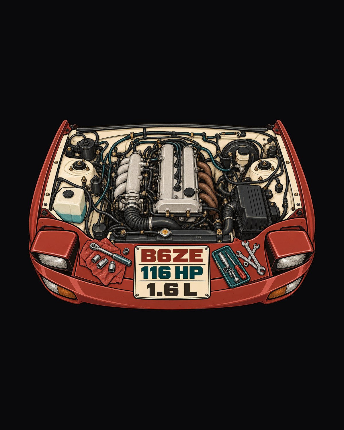 Mazda MX-5 NA Miata B6ZE Engine Bay Parts Catalogue Shirt design only