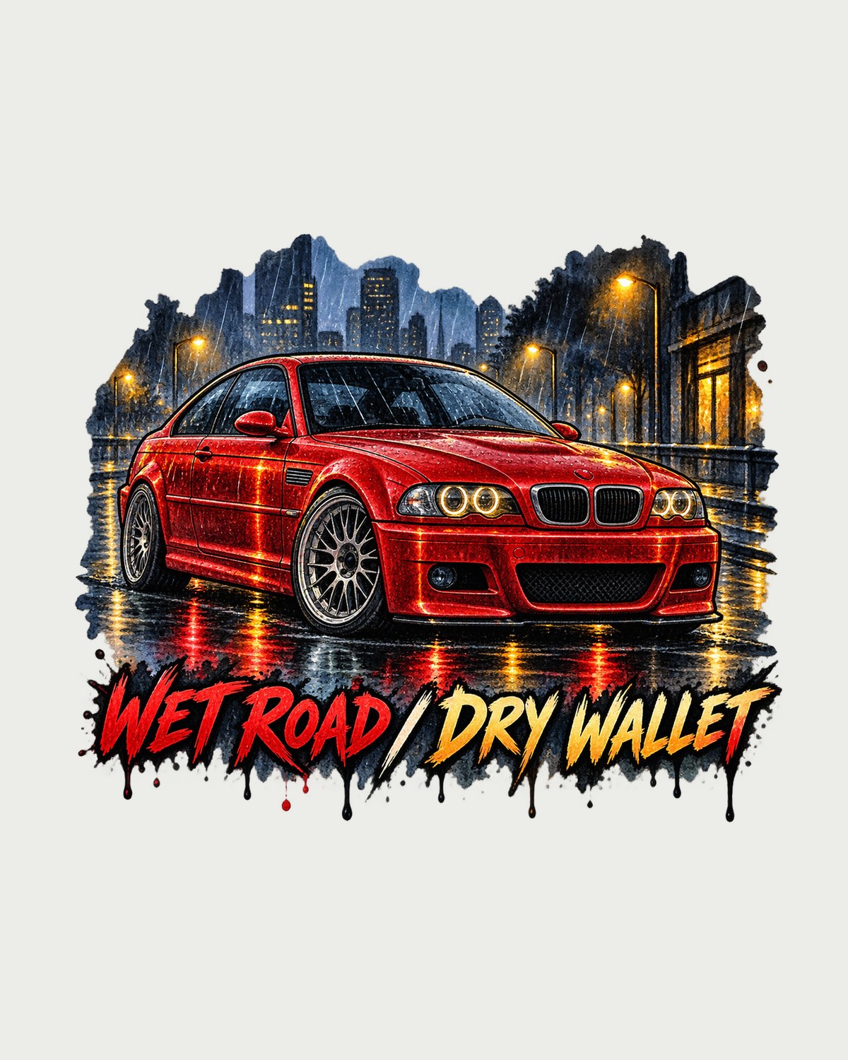 BMW E46 M3 Coupe Imola Rain Wash Watercolour Car Shirt design only