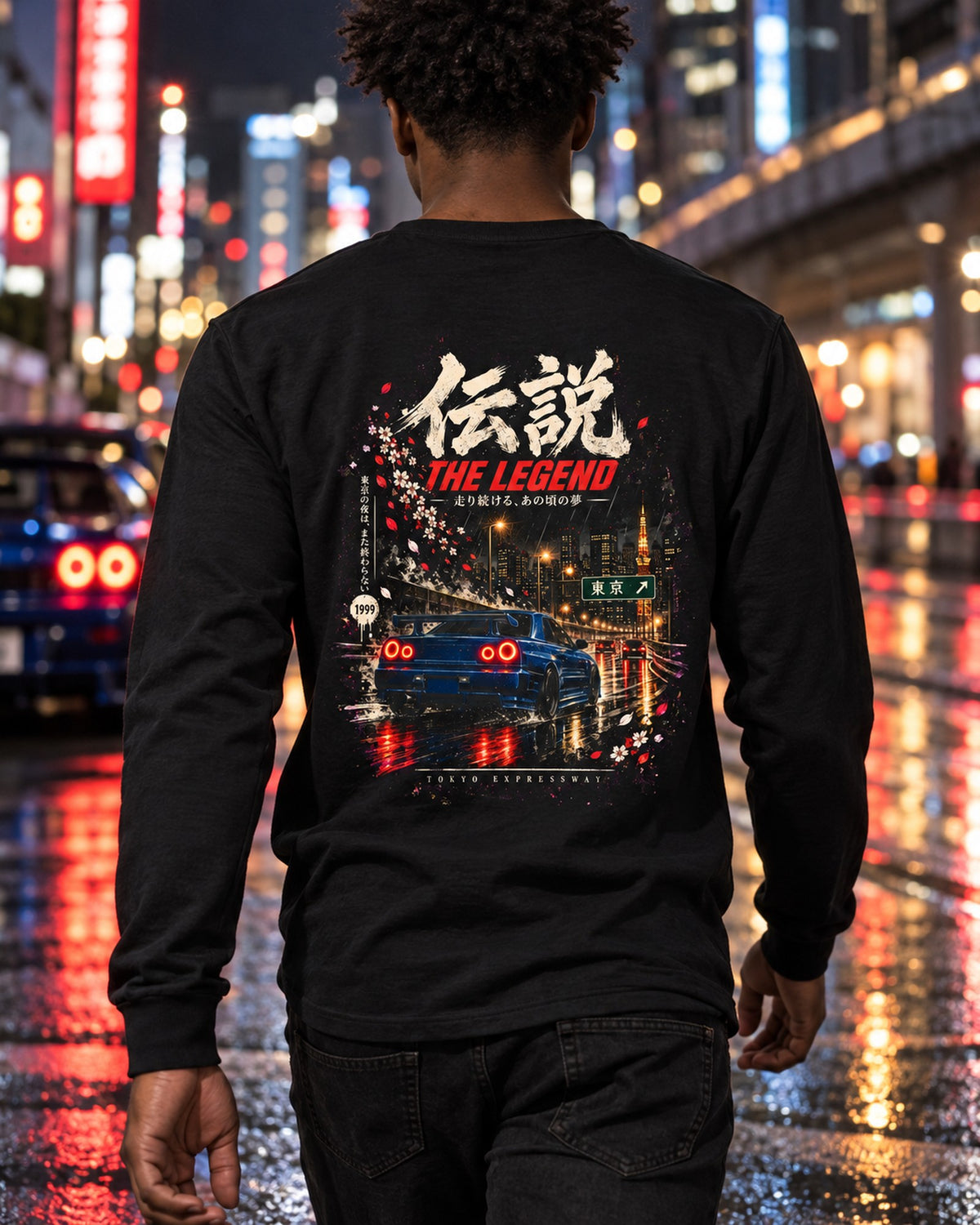 Nissan Skyline GT-R R34 The Legend Shirt, Hoodie & More Long Sleeve Black worn hero