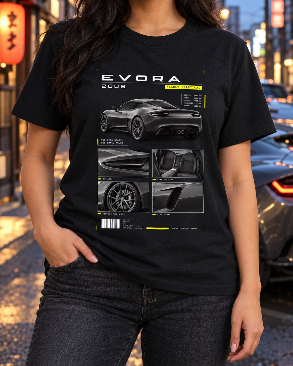 Lotus Evora 2008 Dossier Panels print Hoodie T-Shirt Black worn hero