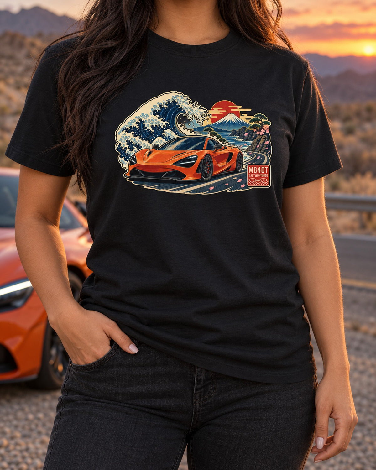 McLaren 720S Ukiyo-e Wave Shirt, M840T Twin-Turbo Tee T-Shirt Black worn hero