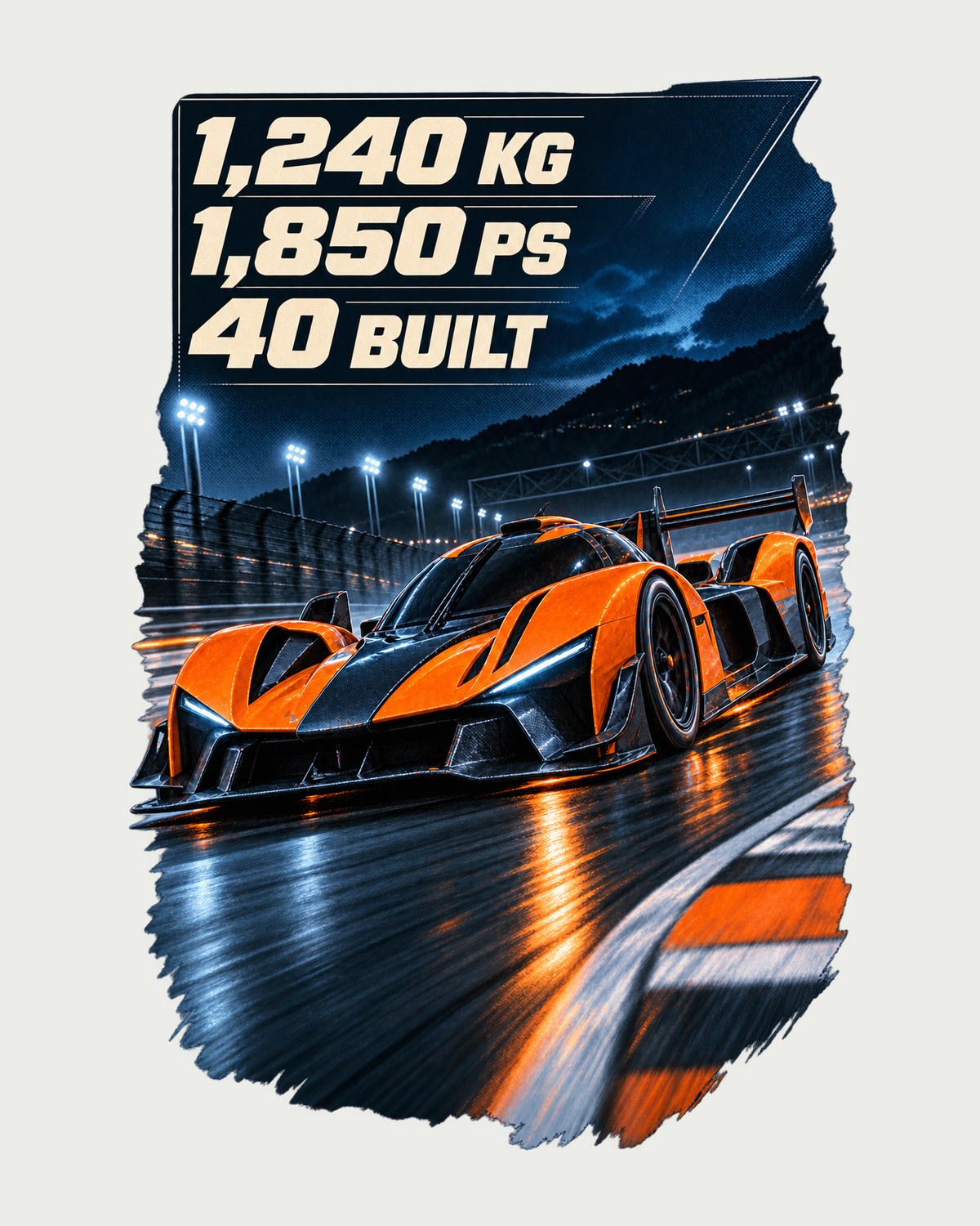 Bugatti Bolide Night Street print Tee, 1,850 PS Track Car design only