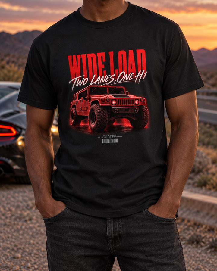Hummer H1 1992-2006 Highway Street Poster Shirt, Wide Load T-Shirt Black worn hero