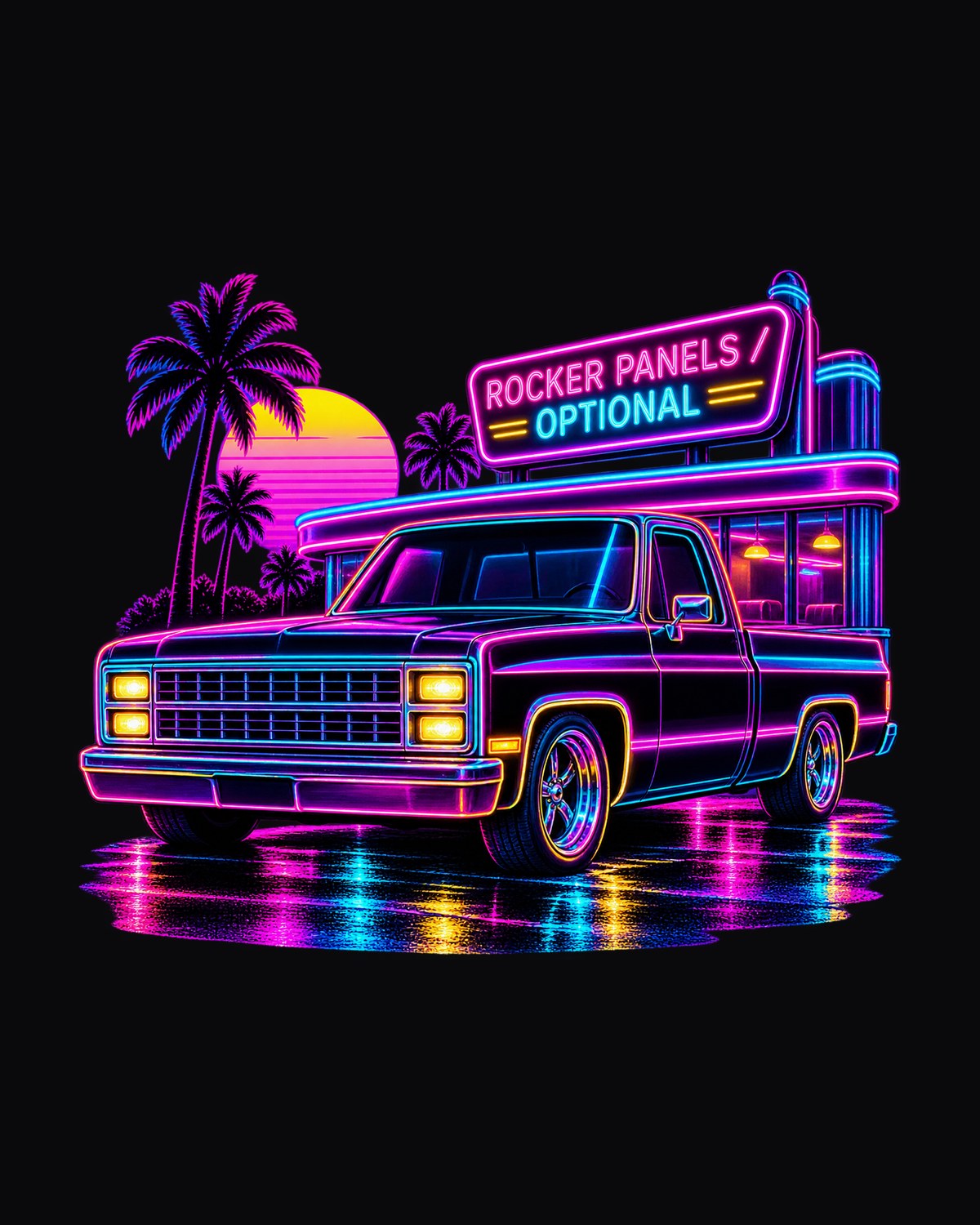 Chevrolet C10 Squarebody Diner Neon Shirt, Rocker Panels Joke design only