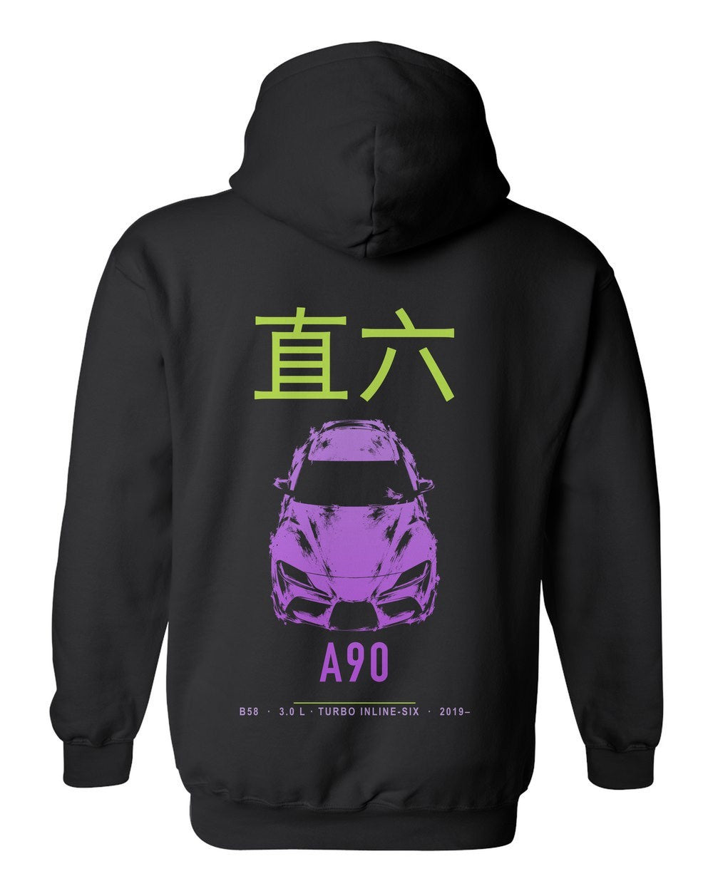 A90 full-back artwork black pull over hoodie back view with the design