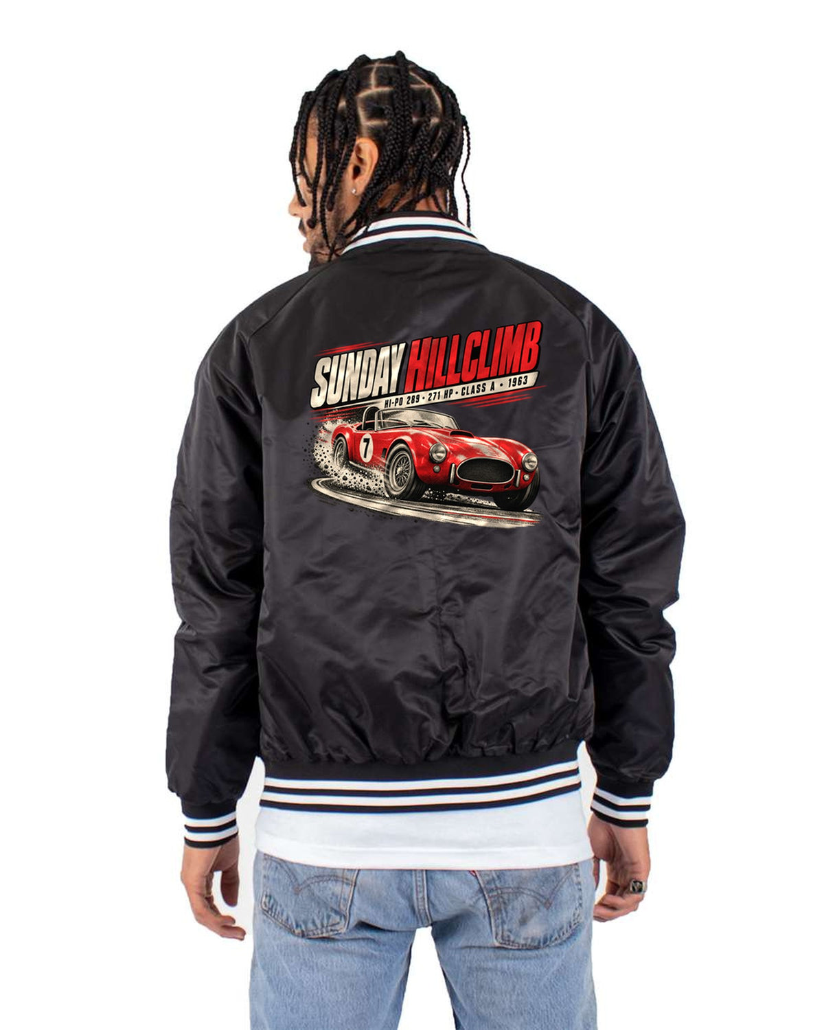 Shelby-Style 289 Roadster 1963 Hillclimb Race Poster Shirt Bomber Jacket Black back