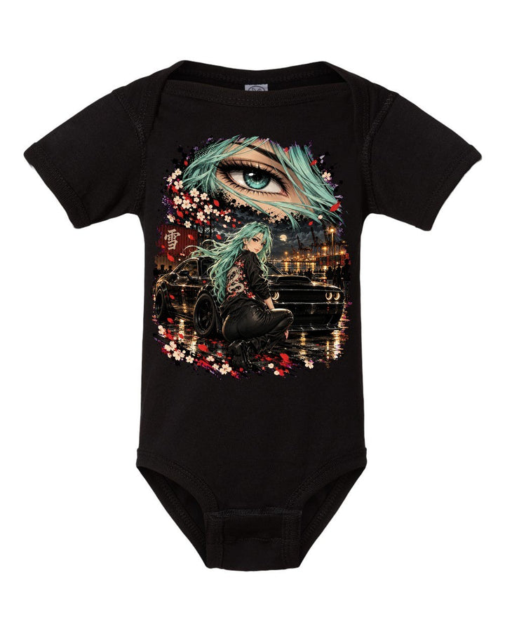 Dodge Demon 170 Anime Girl Baby Onesie Black front