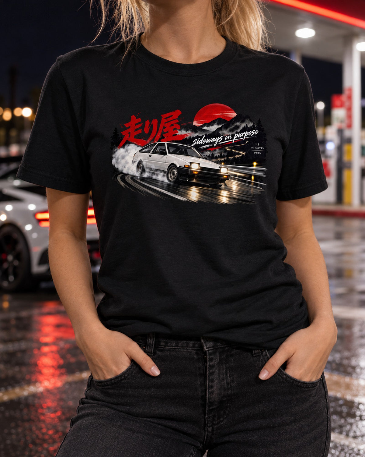 VW Golf Mk2 16V Touge Night print Shirt, Car Guy Gift T-Shirt Black worn hero