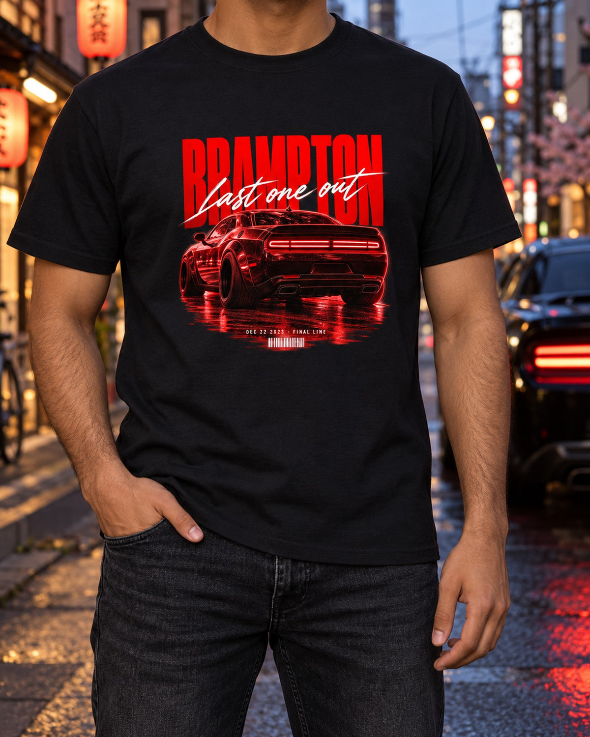 2023 Challenger Widebody Brampton Last One Out Street Poster Tee T-Shirt Black worn hero