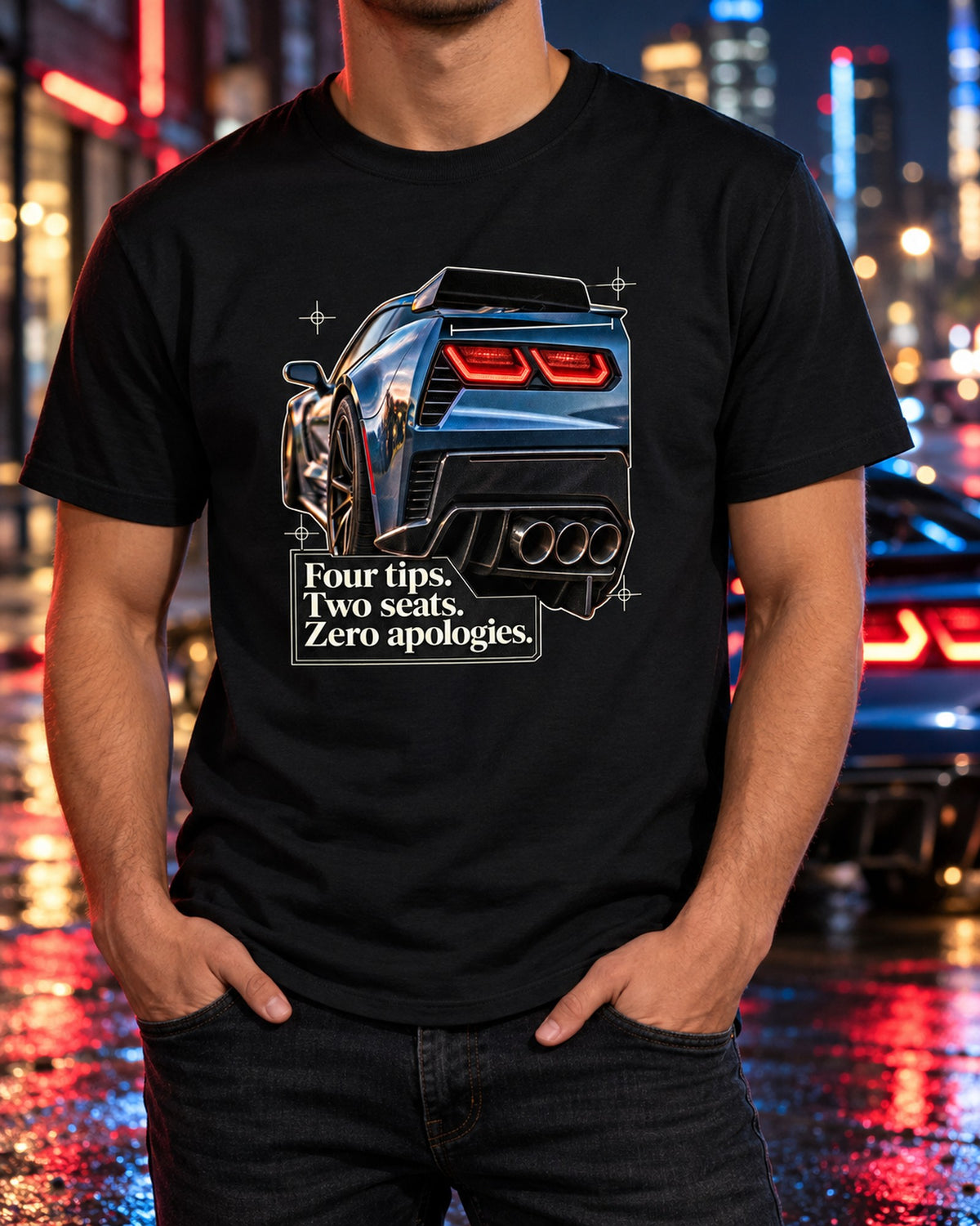 Corvette C7 Z06 Tail Macro print Shirt, Quad Exhaust Tee T-Shirt Black worn hero
