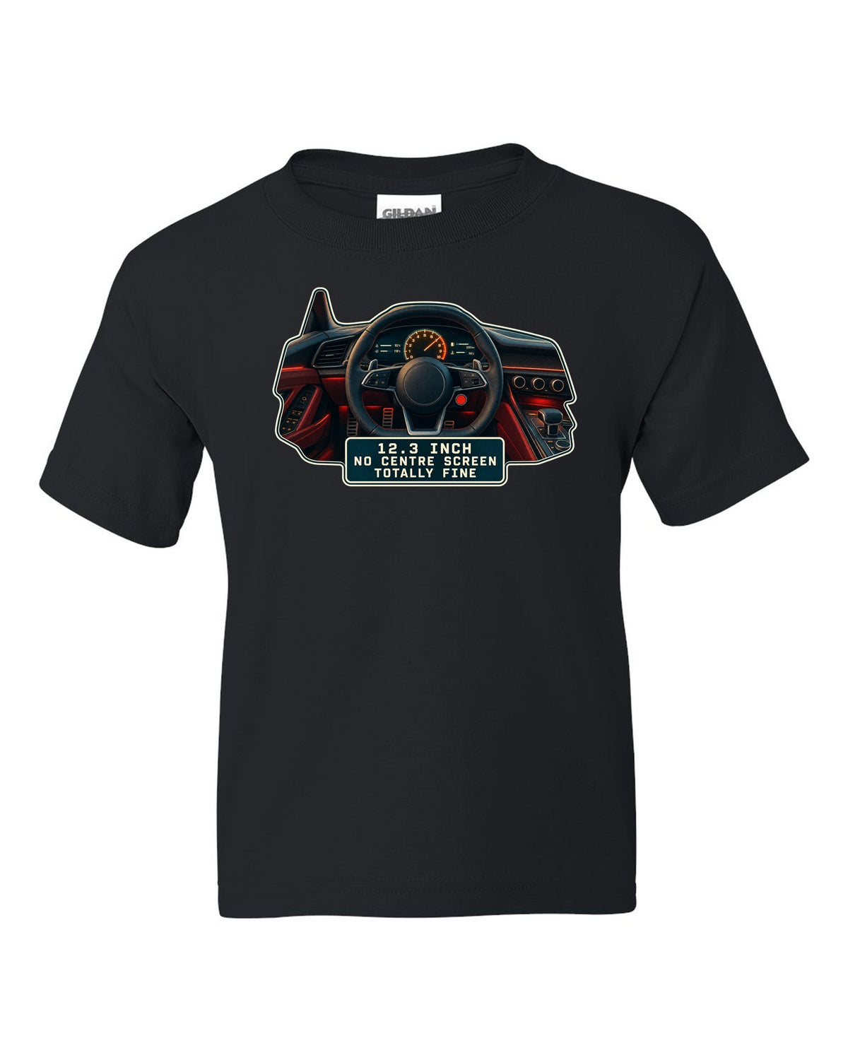 Audi R8 V10 Type 4S virtual cockpit digital gauge print design black kids tee front view with the design
