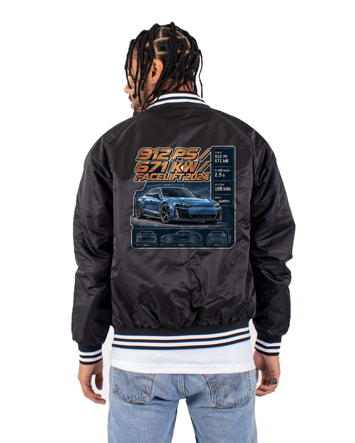 Audi RS e-tron GT Performance Facelift Spec Poster Tee, 912 PS Bomber Jacket Black back