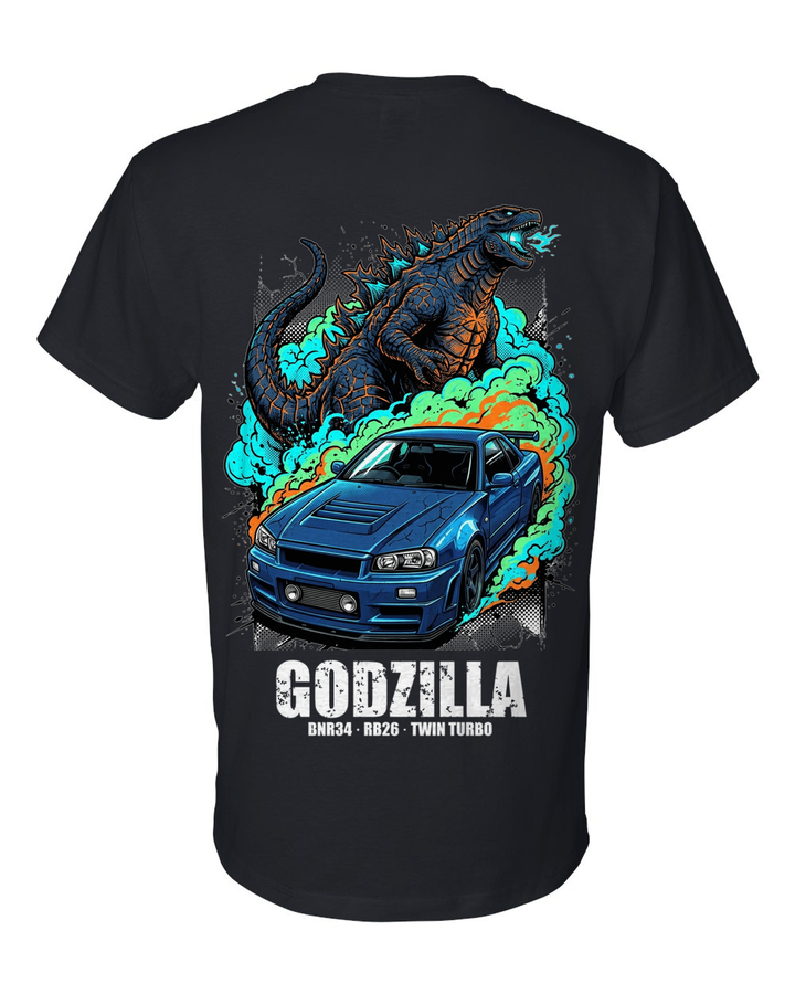 Nissan GT-R R34 Godzilla T-Shirt — Black back