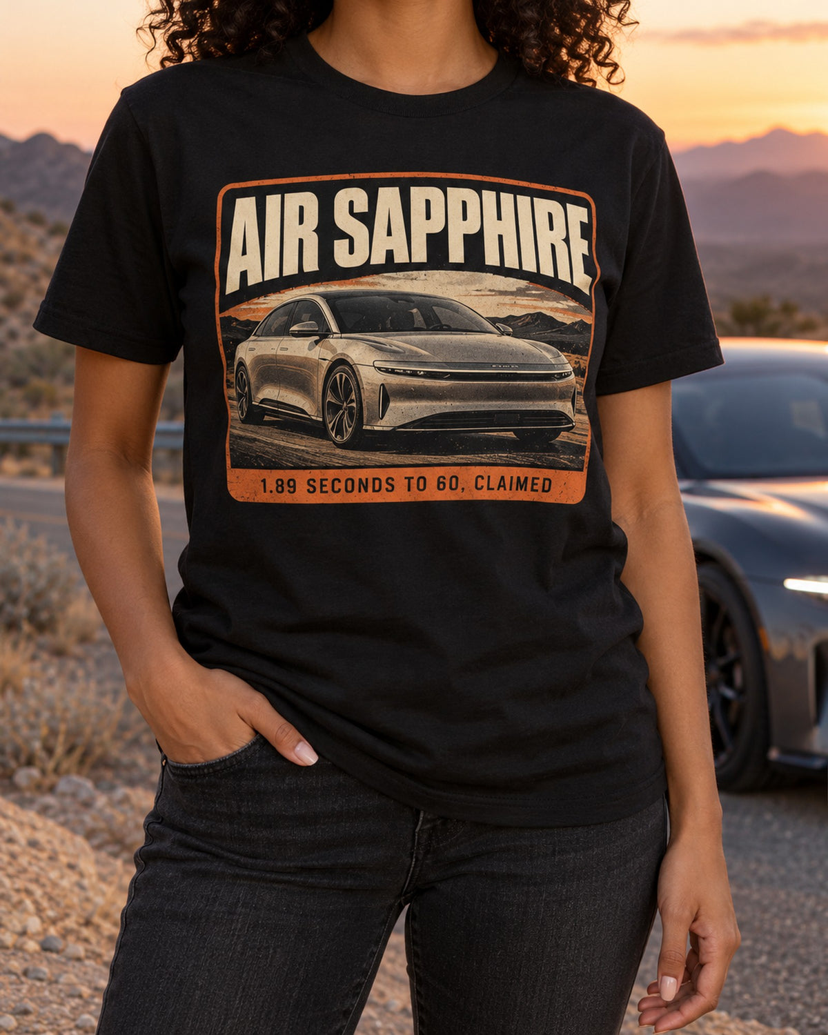 Lucid Air Sapphire Halftone Statement Tee, 1.89 Seconds to 60 T-Shirt Black worn hero
