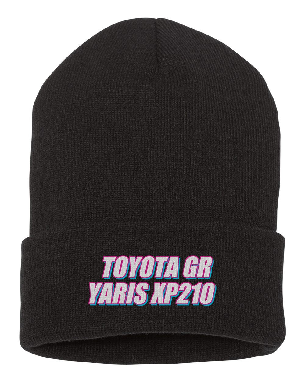 Toyota Gr Yaris Xp210 black beanie front view with car name