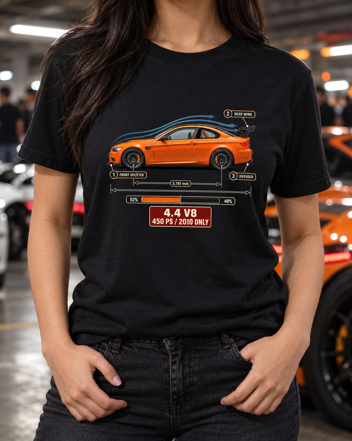 BMW M3 E92 GTS Aero Callouts Shirt, 4.4 V8 450 PS T-Shirt Black worn hero