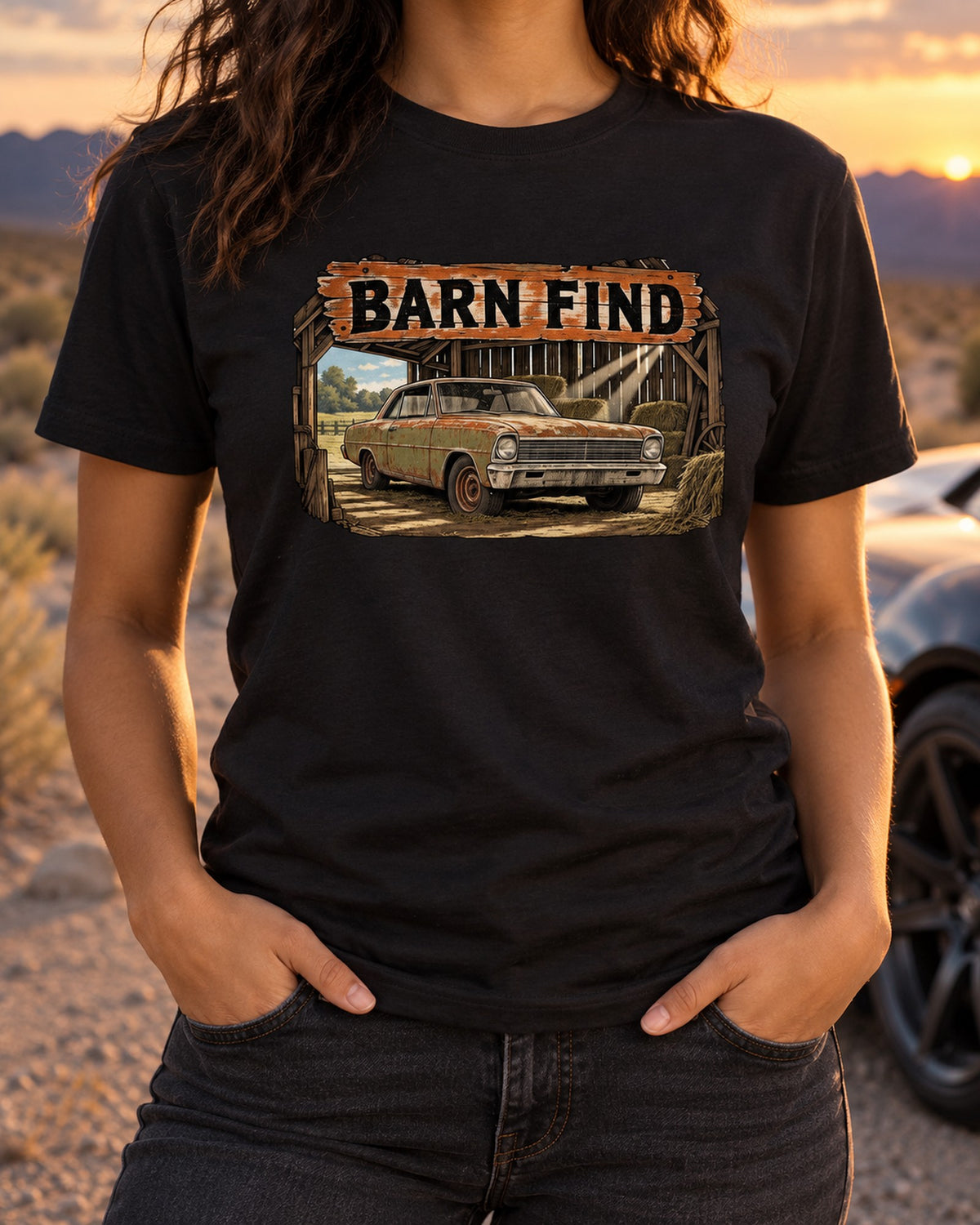1966 Chevy II Nova Barn Find Retro Manga Panel Car Shirt T-Shirt Black worn hero