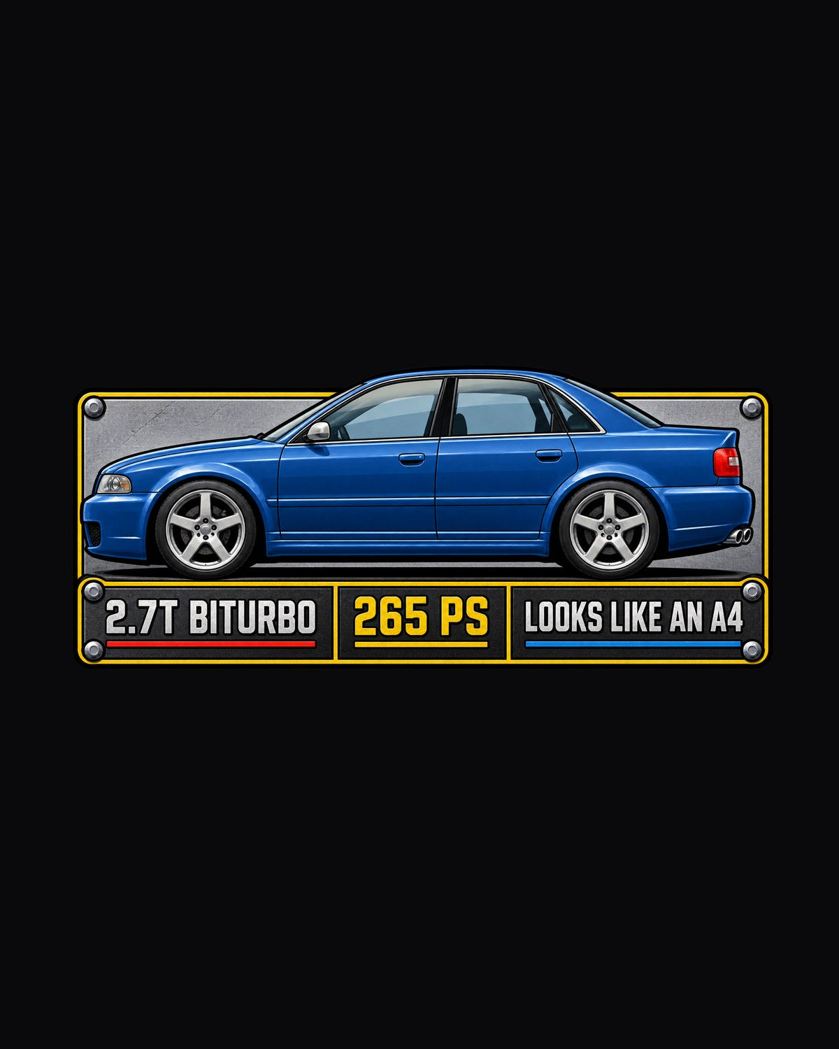 Audi S4 B5 Sleeper Spec Plate Shirt, 2.7T Biturbo Car Tee design only