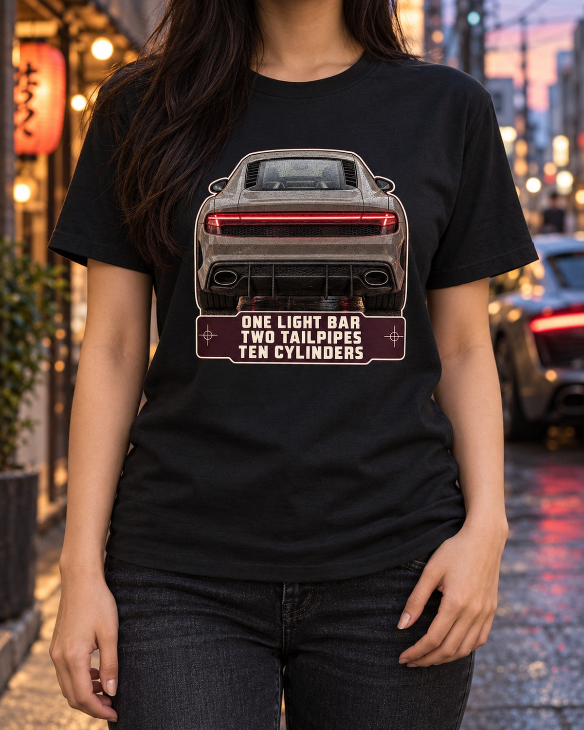 Audi R8 V10 Performance Taillight Macro Shirt, Rear Detail Tee T-Shirt Black worn hero