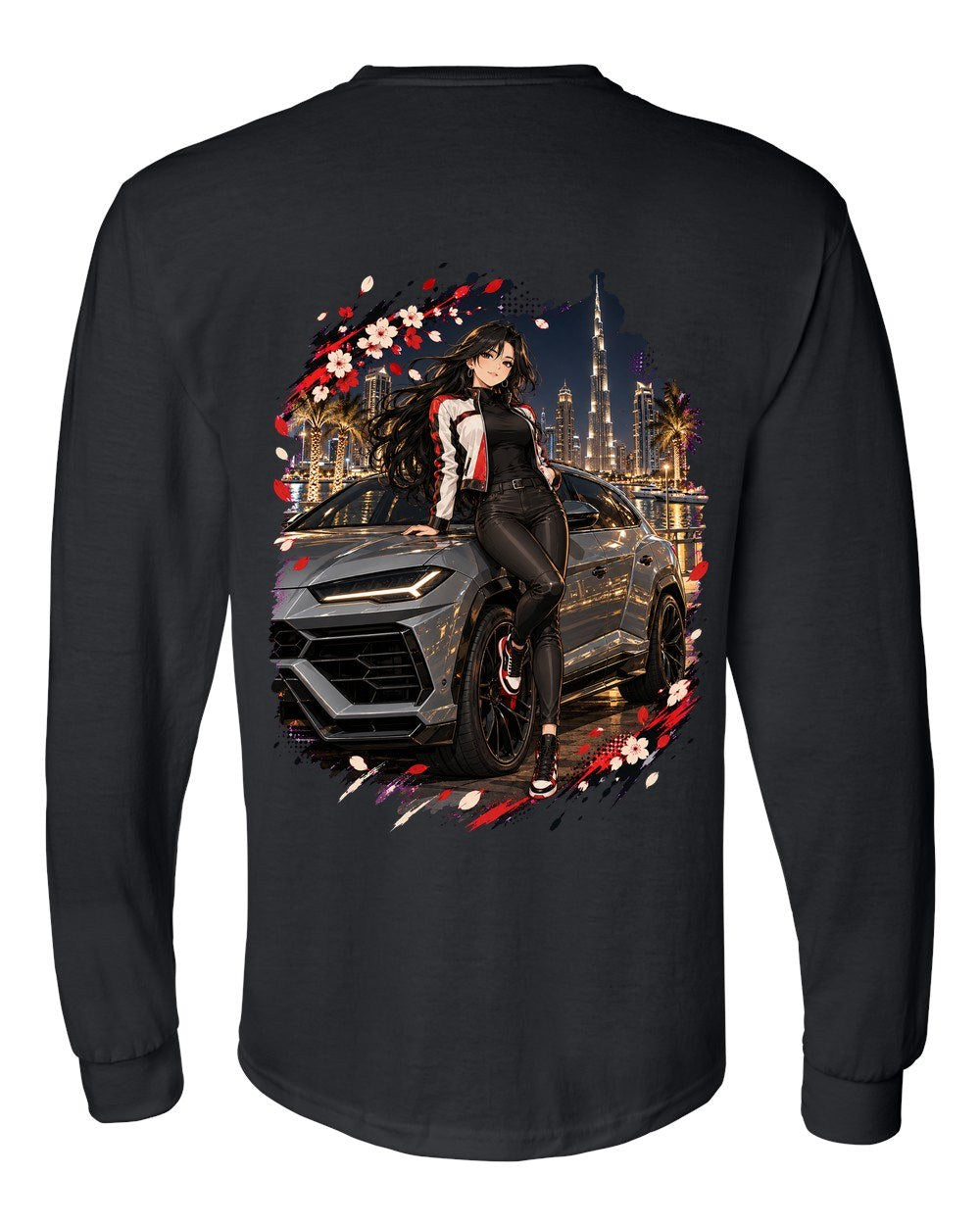 Lamborghini Urus Anime Girl Long Sleeve Black back