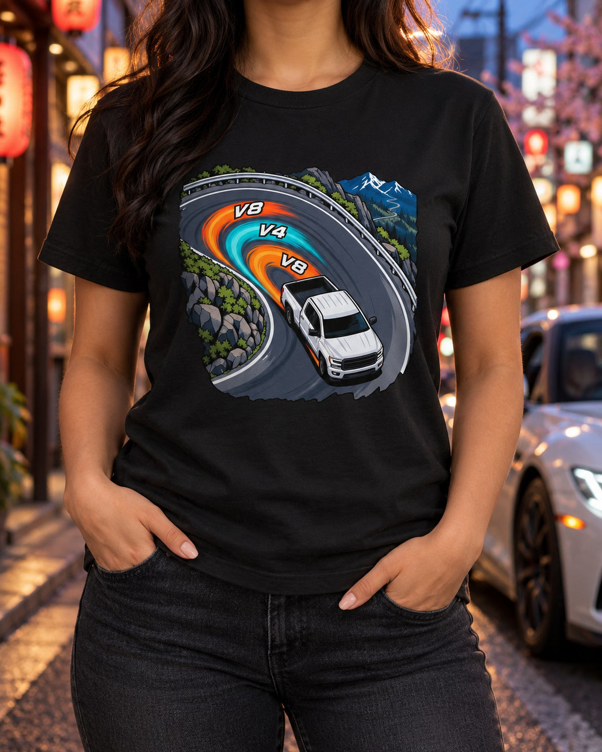 Chevy Silverado GMT900 Anime Night Touge Shirt, V8 V4 V8 T-Shirt Black worn hero