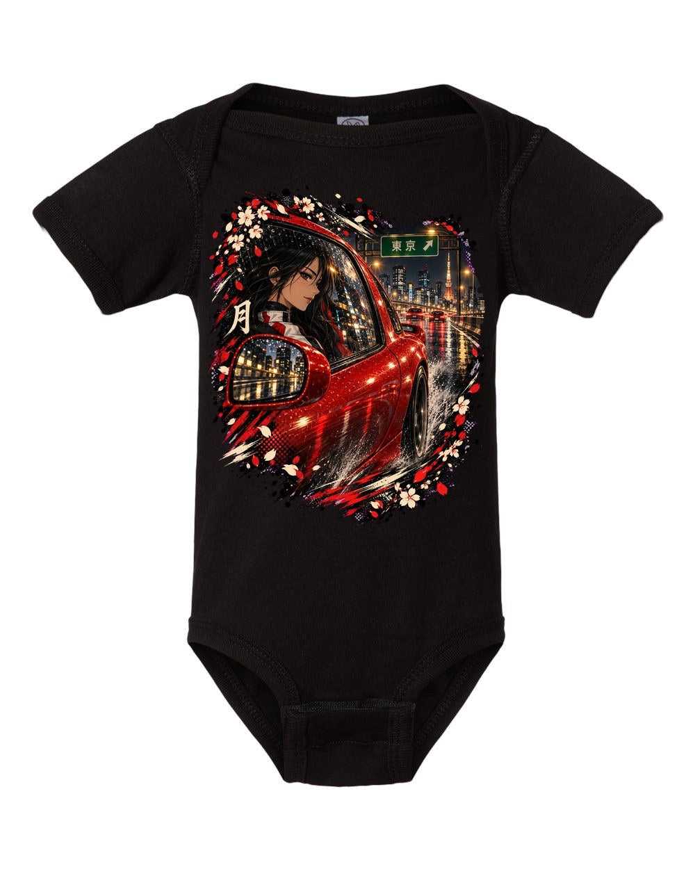 Mazda RX-7 FD Anime Girl Baby Onesie Black front