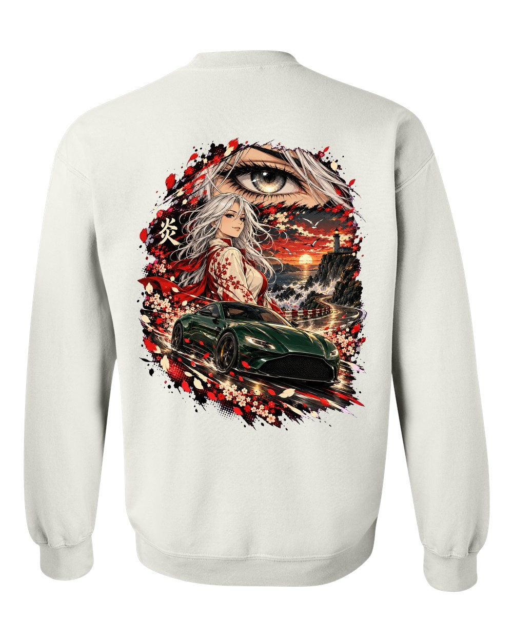 Aston Martin Vantage Anime Girl Crewneck White back
