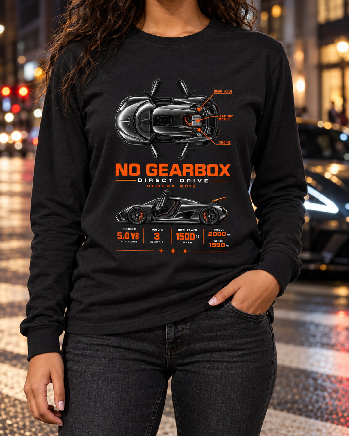 Koenigsegg Regera 2015 Direct Drive No Gearbox Spec Tee Long Sleeve Black worn hero