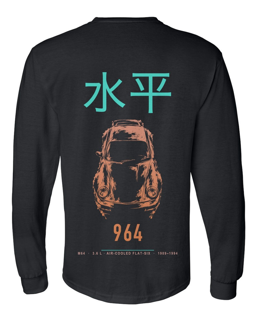 964 full-back artwork black long sleeve back view with the design