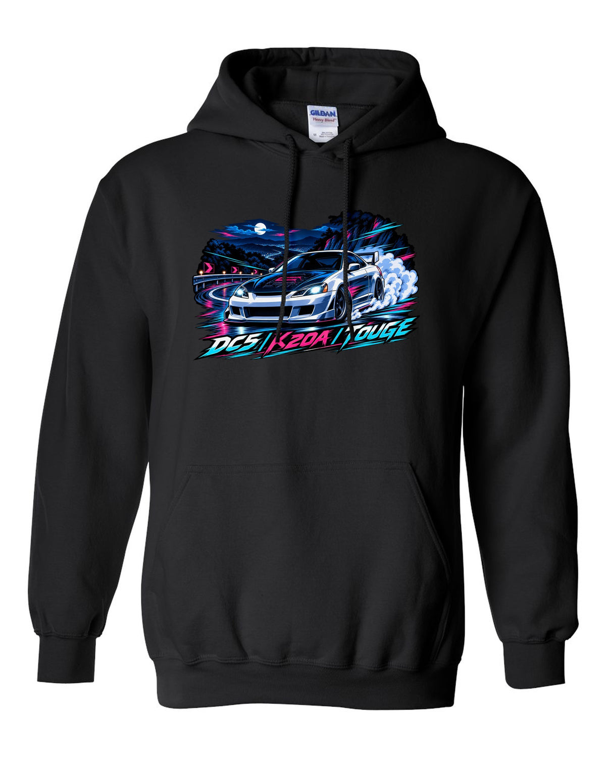 Crest layout print for the Honda Integra Type R DC5 with 6MT only text black pull over hoodie front view with the design
