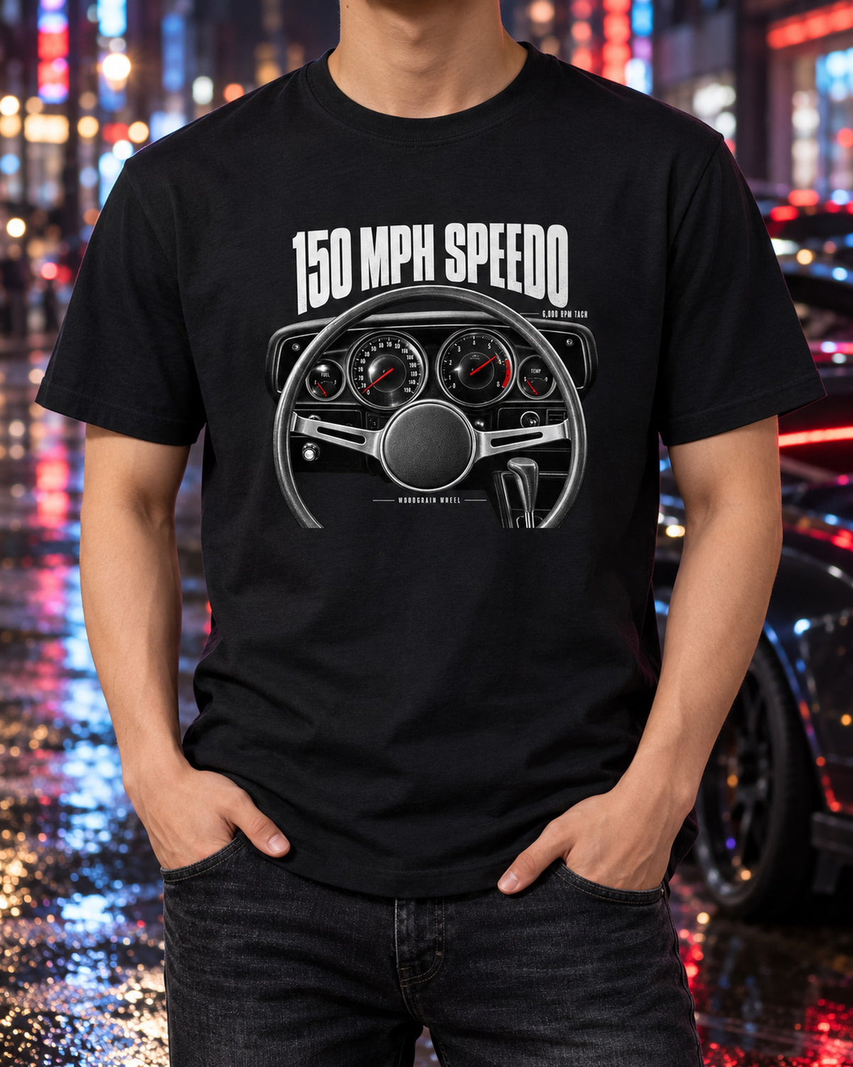 1970 Challenger R/T Cockpit Woodgrain Wheel Gauge Shirt T-Shirt Black worn hero