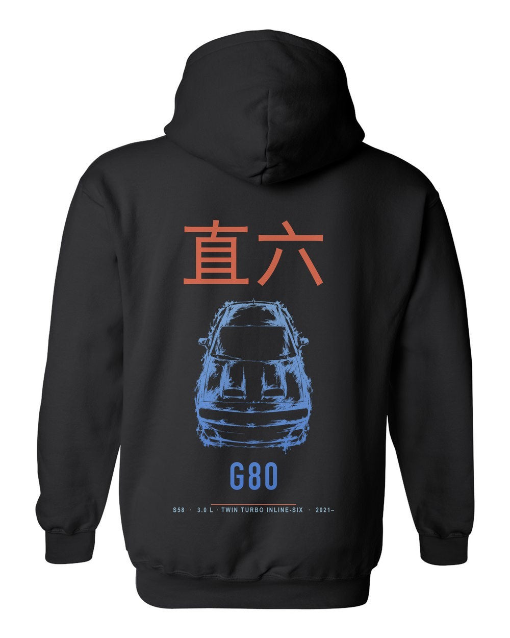 G80 full-back artwork black pull over hoodie back view with the design