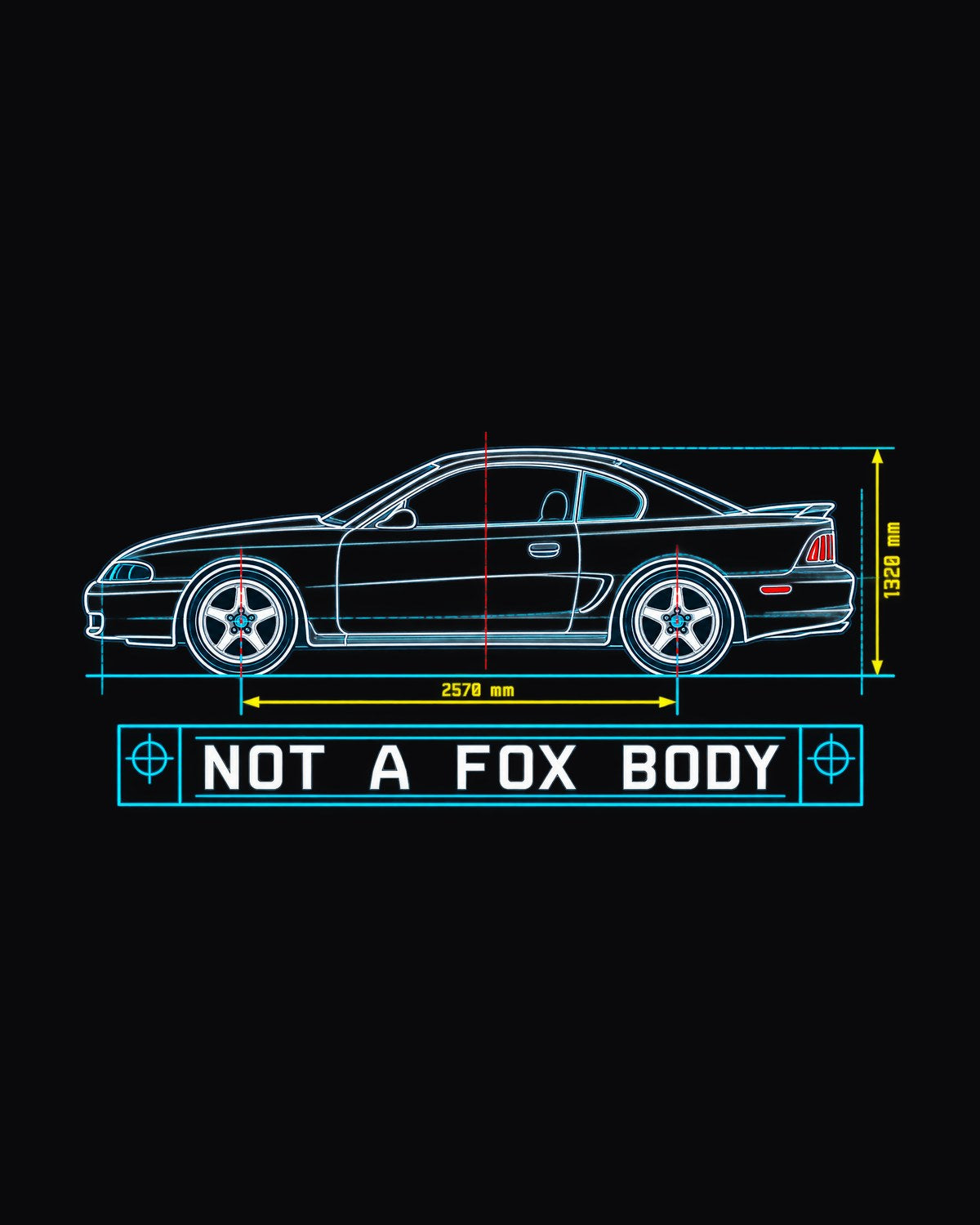 1994-98 SN95 Mustang Coupe Blueprint Shirt, Not A Fox Body design only