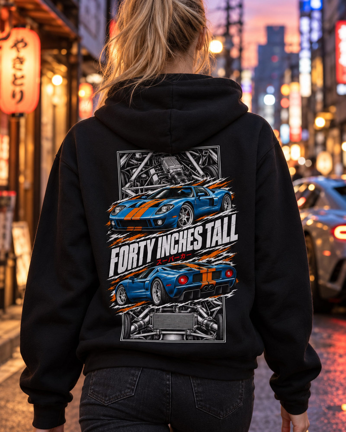 Ford Gt Torn Poster Full-Back Graphic Tee Pull Over Hoodie Black worn hero