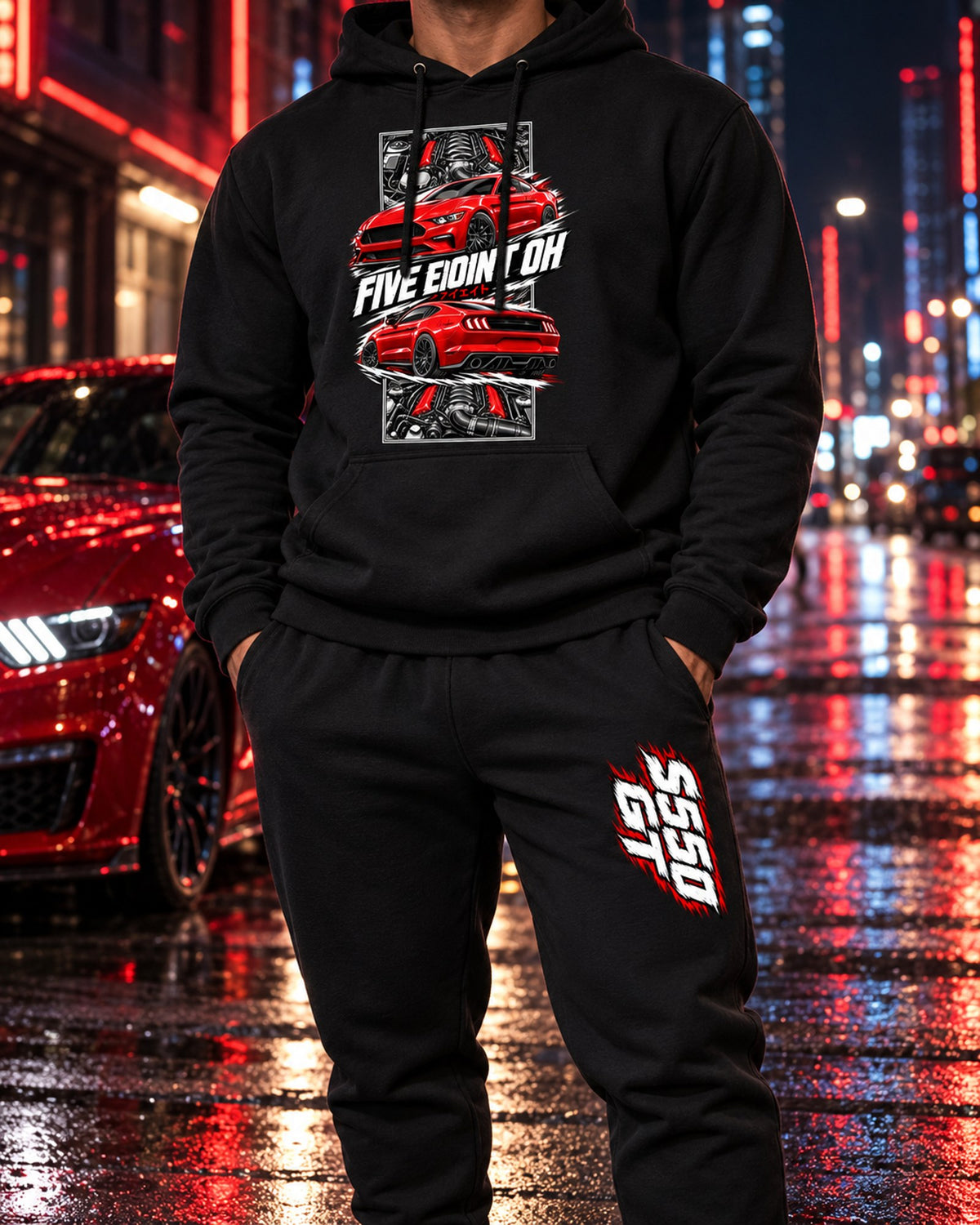 S550 GT Torn Poster Hoodie + Jogger Set Black worn hero