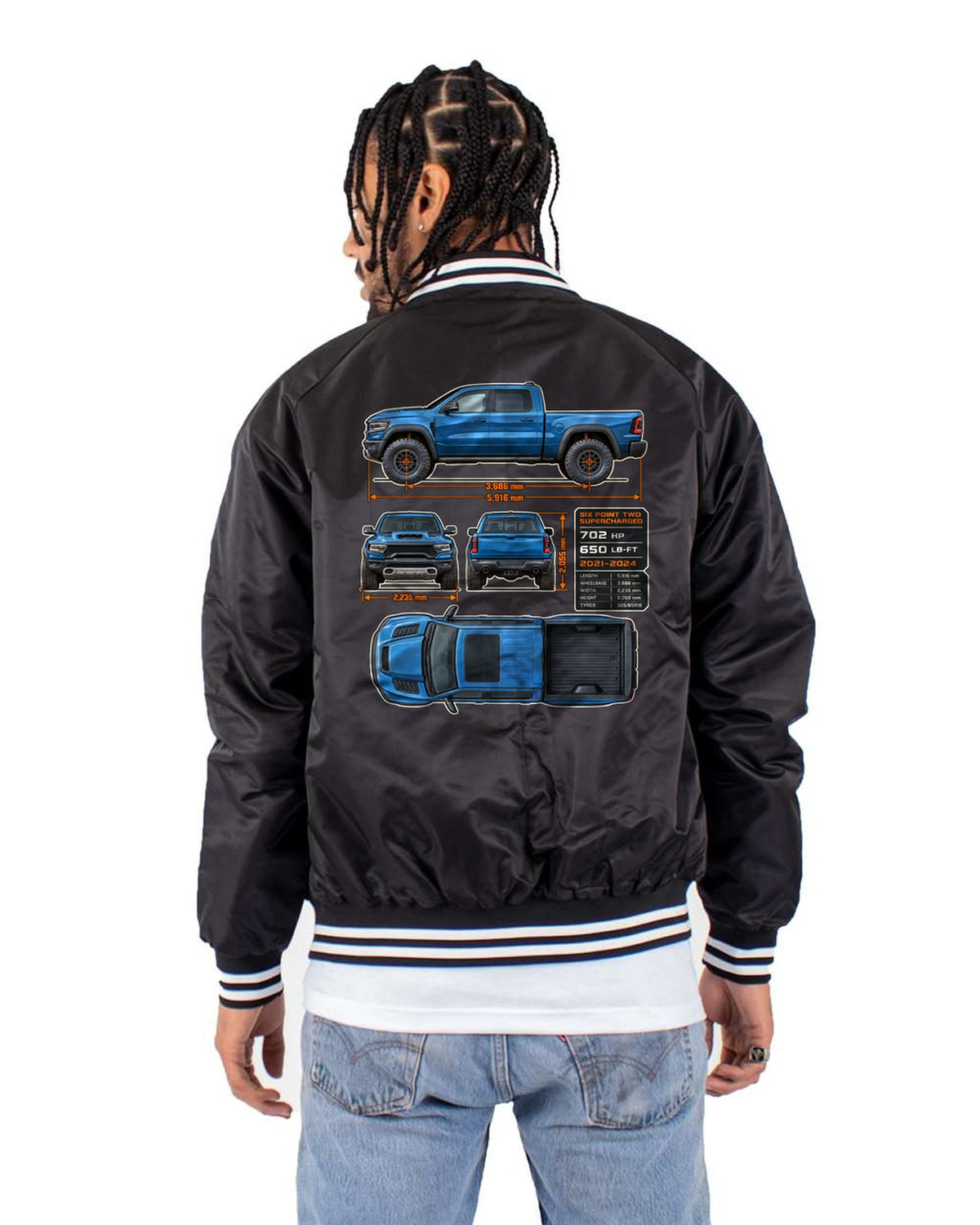 Ram 1500 TRX 2021-2024 Dimension Plate Blueprint Shirt Bomber Jacket Black back
