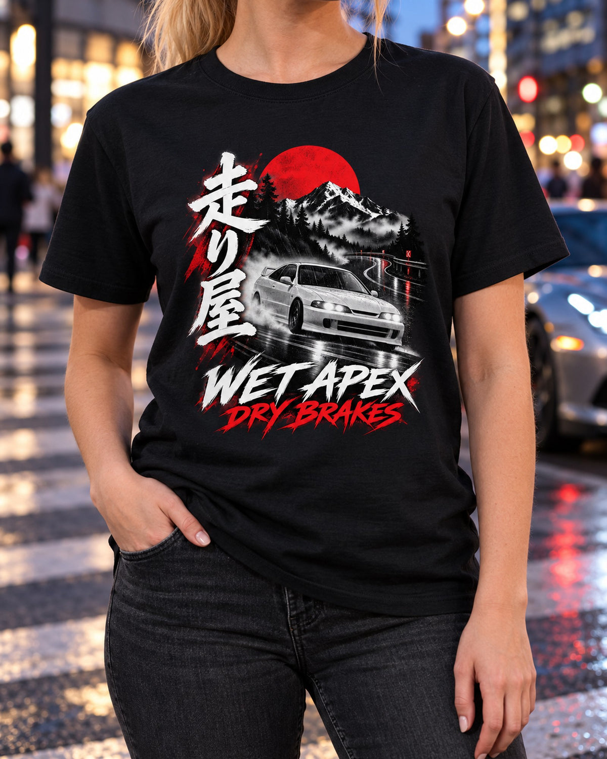 Honda Integra DC2 Wet Apex Touge Night print Shirt T-Shirt Black worn hero