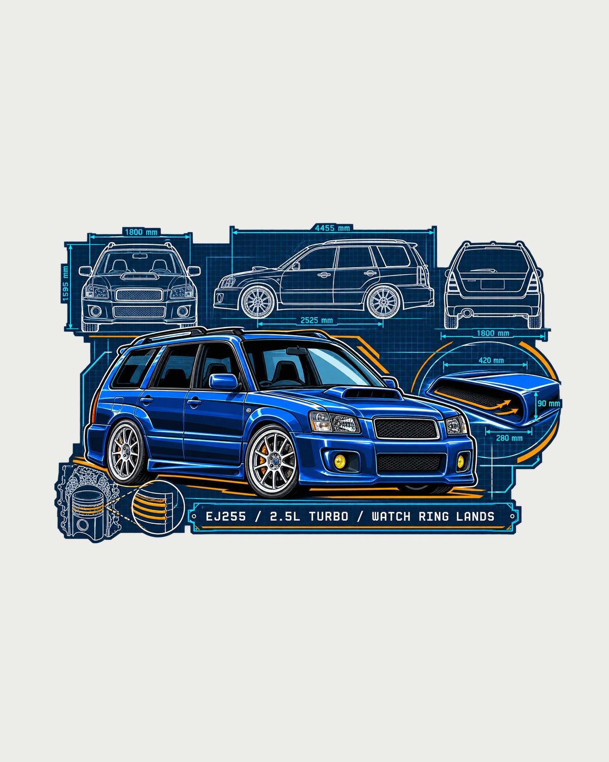 Subaru Forester SG9 EJ255 Scoop Blueprint Sleeper Tee design only