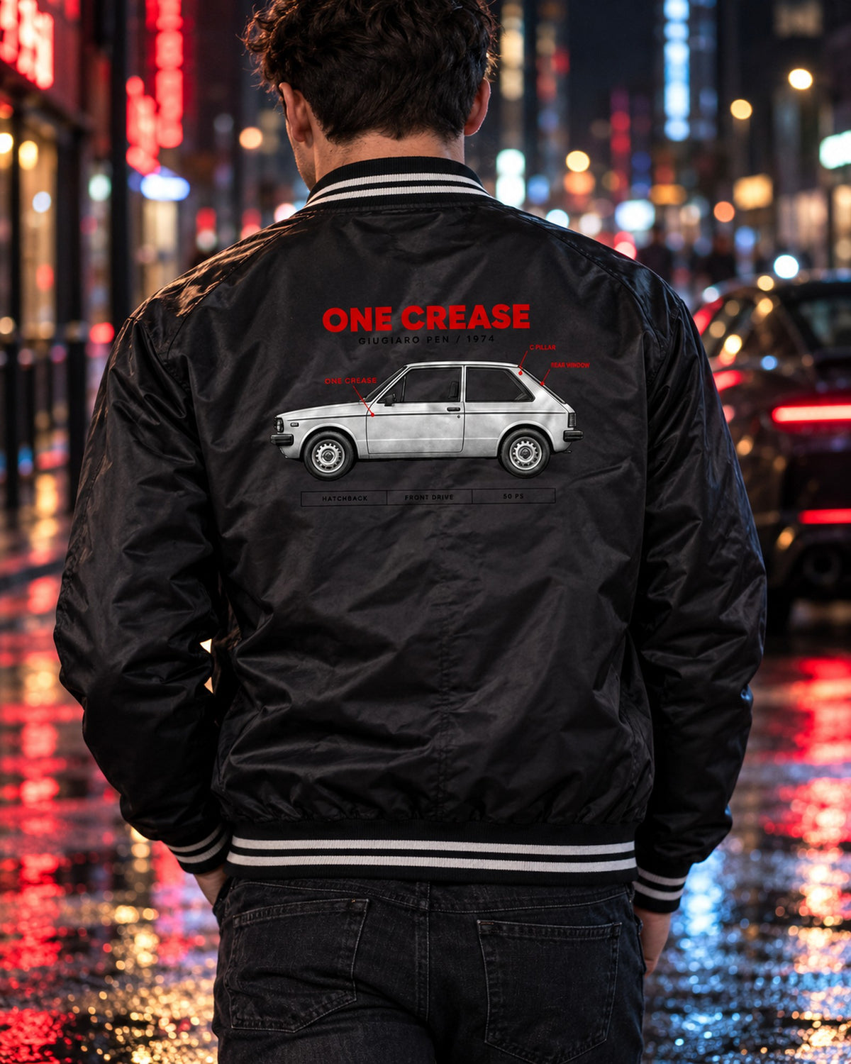 VW Golf Mk1 1974 Giugiaro Spec Poster print Shirt Bomber Jacket Black worn hero