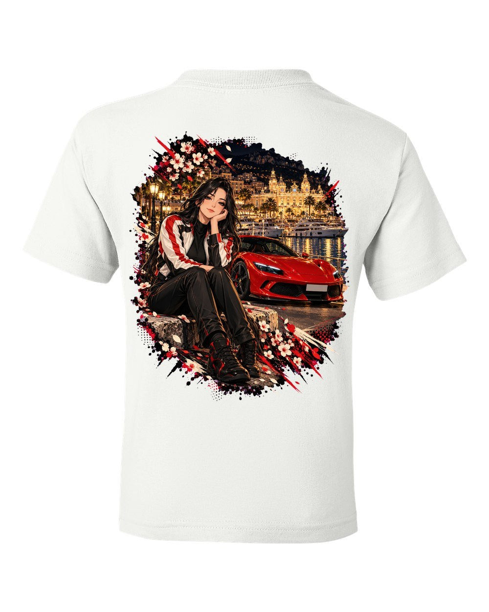 Ferrari 296 GTB Anime Girl Kids Tee White back