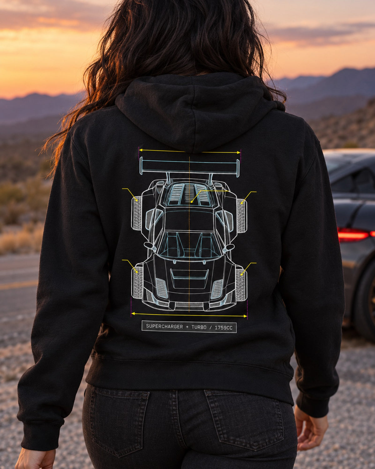 Lancia Delta S4 Overhead Blueprint Patent Style Shirt Zip Hoodie Black worn hero
