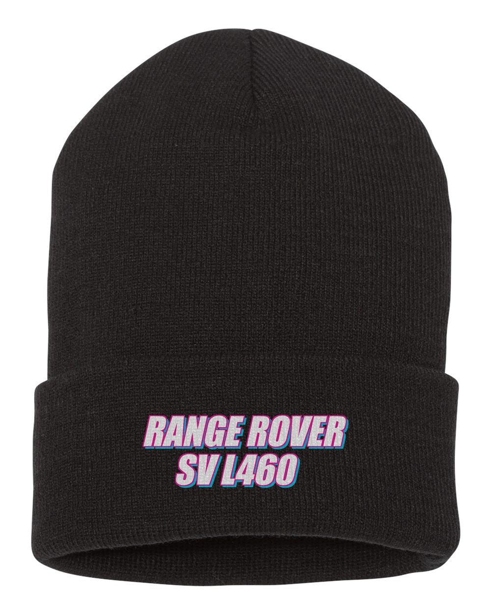 Range Rover Sv L460 black beanie front view with car name