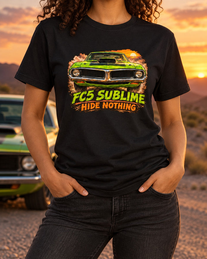 1970 Plymouth 'Cuda Sublime Gouache Painting Shirt, FC5 T-Shirt Black worn hero
