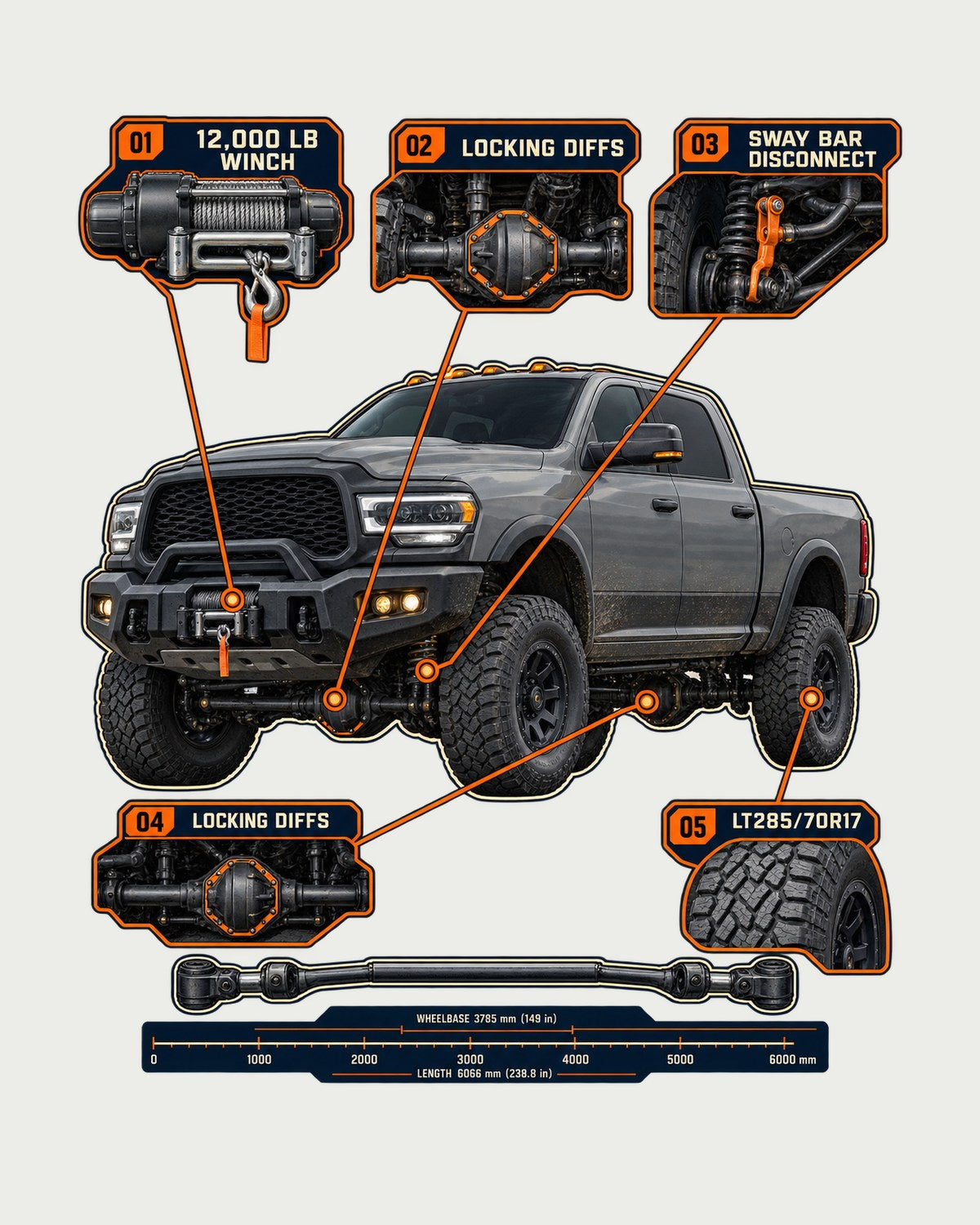 Ram 2500 Power Wagon Winch and Locking Diffs Callouts Shirt design only
