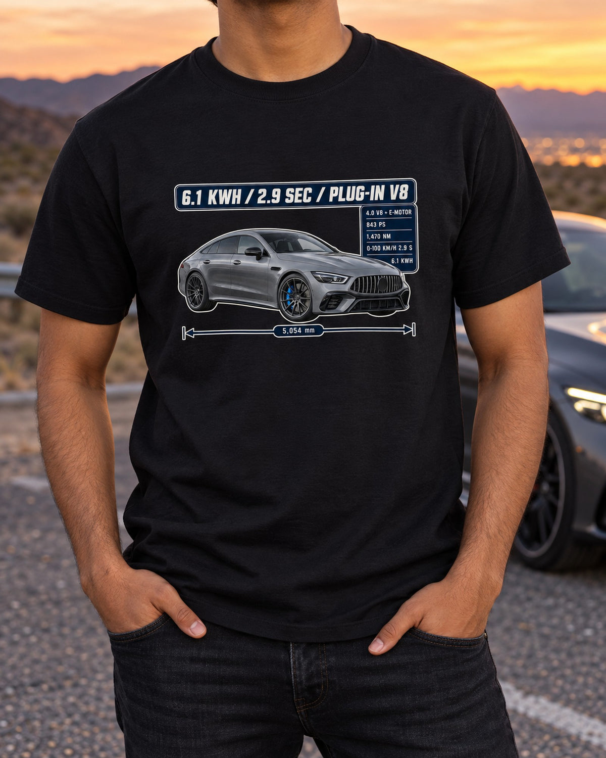 Mercedes-AMG GT 63 S E Performance 2022+ Spec Poster Hoodie or Tee T-Shirt Black worn hero