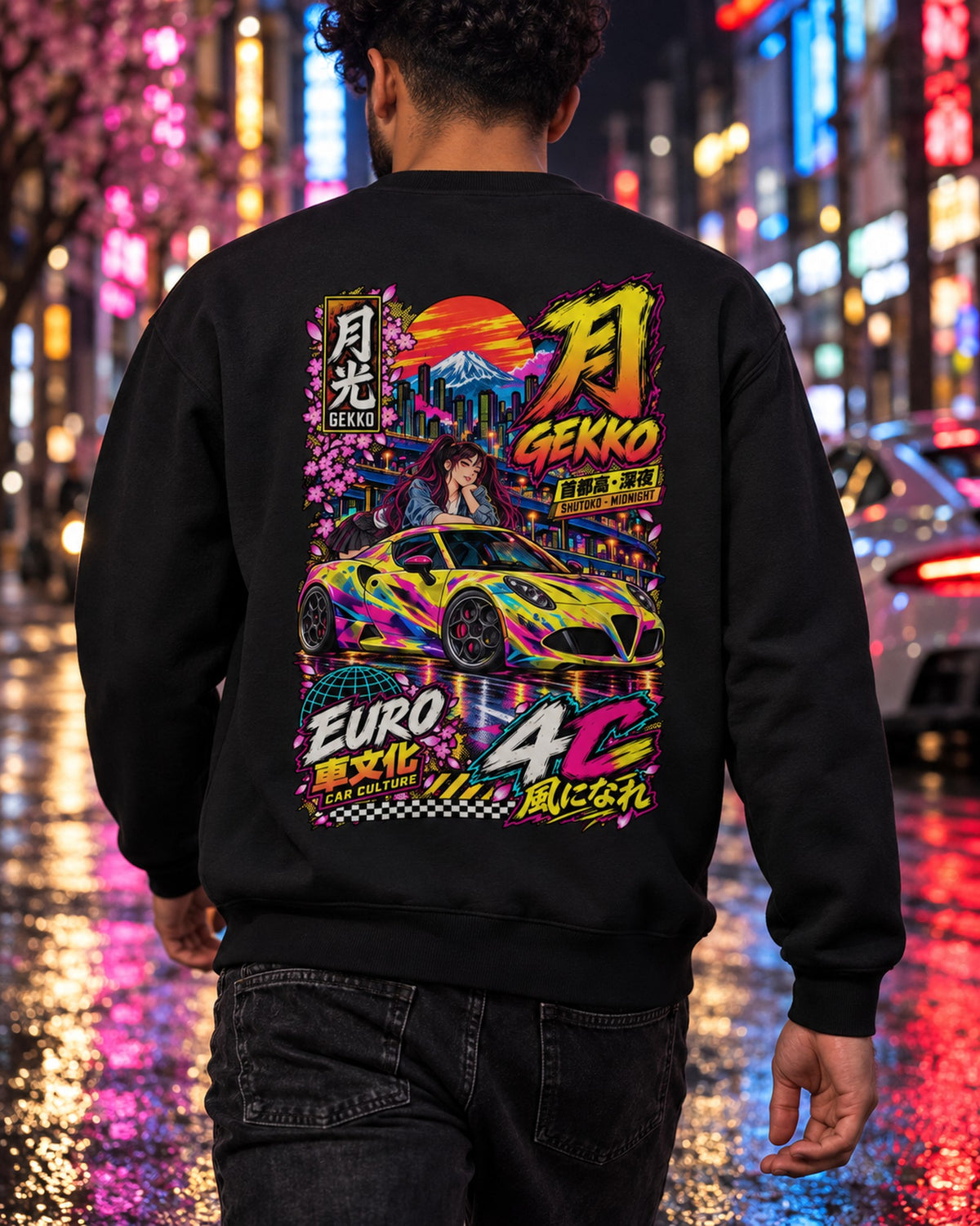 GEKKO 4C Anime Girl Full-Back Graphic Tee Crewneck Black worn hero